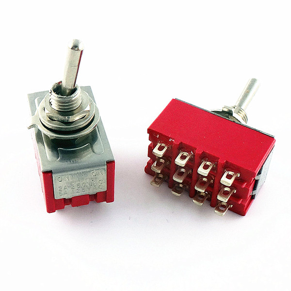 3pcs 6A/125VAC 2A/250VAC 12Pins 4PDT ON/ON 2 Positions Mini MTS-402 Toggle Switch Red