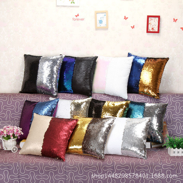 New Hotselling Double Sequin Pillow Case Cover Glamour Square Pillow Case Cushion Cover Home Sofa Car Decor Mermaid Bright Pillow Covers