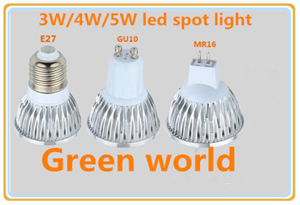 3W/4W/5WLED spot light E27/GU10/MR16/GU5.3 head high quality dc12-24V/AC85-265V spot light OEM 10pcs