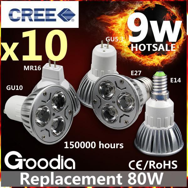 CREE 9W LED Spotlight Bulb E27 GU10 GU5.3 MR16 E14 Security Light Bulbs 5 Years Warranty FREE SHIPPIN