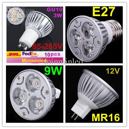 Retail High power CREE 9W 3x3W GU10 MR16 E27 Led Light Lamp Spotlight Led Bulb CE ROHS UL