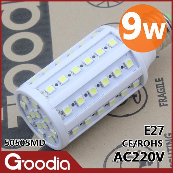 Free shipping 9w E27 AC220V D50 H120mm 2 years warranty 60 pcs corn 5050smd bulb