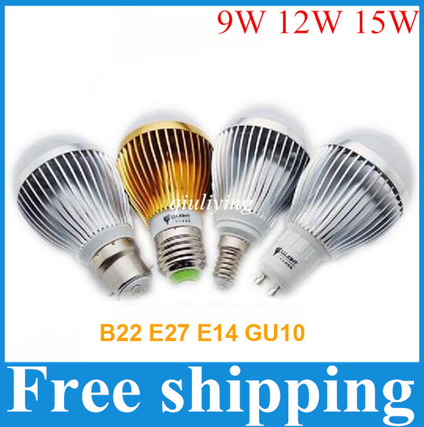 Free shipping High Power CREE 9W 12W 15W 110-240V E27 Dimmable LED Lamp Replace 50W halogen lamp 180 Beam Angle LED lamp