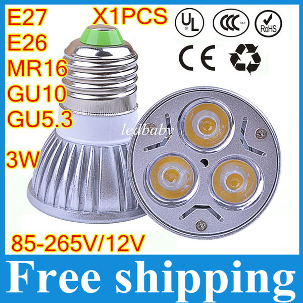 E27 MR16 Spotlight 1pcs/lot high power 3W led cup lamp GU10 led bulbs led spotlights 12 volt led light