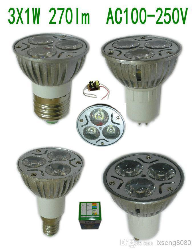 Low price Led Spot Bulb E27 E14 GU10 GU5.3 3X1W 3W 270lm AC100-250V