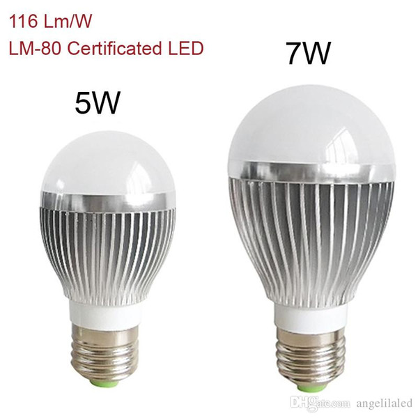 Super Bright E27 Bulbs LED Light 116LM/W Aluminium Body LED Lamps 5W 7W CRI 80 Warm Pure White Soft Globe LED Lights