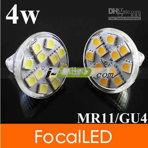 20pcs/lot 4W MR11 / GU4 smd5050 12V LED light bulb lamp Pure /Warm White 2700k 5500k