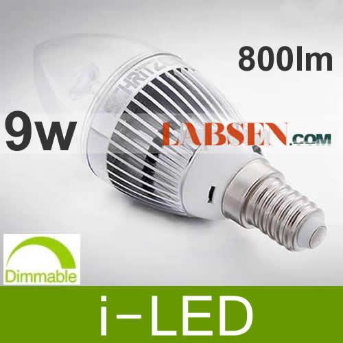 9w led candle bulb dimmable led light E12 E14 85-265v 800 LM warm white pure white 180 beam angle