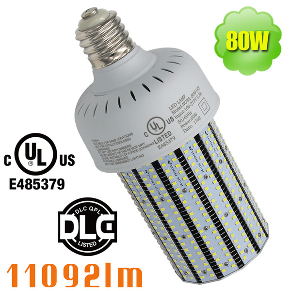 2835 SMD 80W LED Corn Light Bulb, 5000K 6000K White, 11092 LM Equivalent 250-320W (Metal Halide Bulb, HID, CFL, HPS), UL DLC Certified