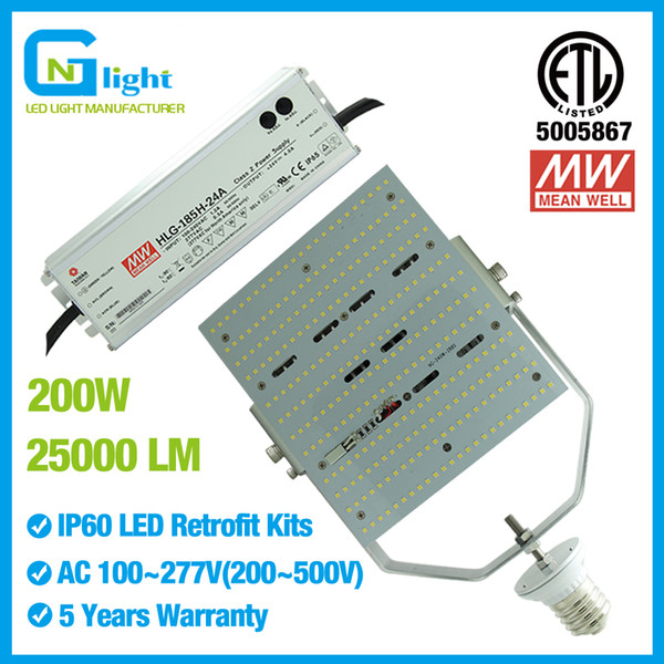 200W 480V LED Shoebox Retrofit Kits AC180-528V 25000Lm Daylight 5700K Parking Lot LED Retrofit Replace 1000W HID Flood Light Street Lamps