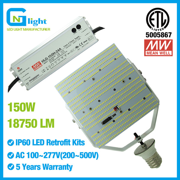 ETL cETL DLC 150W LED Retrofit High Bay Canopy Flood Light Replace 400 Watt Metal Halide/HPS Parking Lot Garage 5000K Crystal White