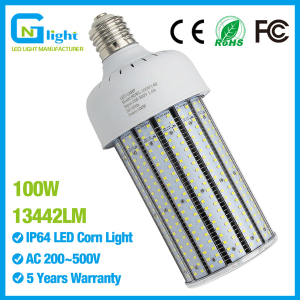 135LM/W Mogul Base 100W PC Cover LED Corn Bulb, 480V Internal Driver Energy Saving Corn LED Lights 347V 200-500V Input