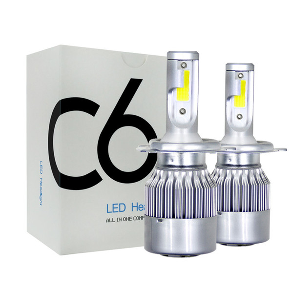 2pcs C6 LED Car Headlights 72W 7600LM COB Auto Headlamp Bulbs H1 H3 H4 H7 H11 880 9004 9005 9006 9007 Cool white Car Styling Lights