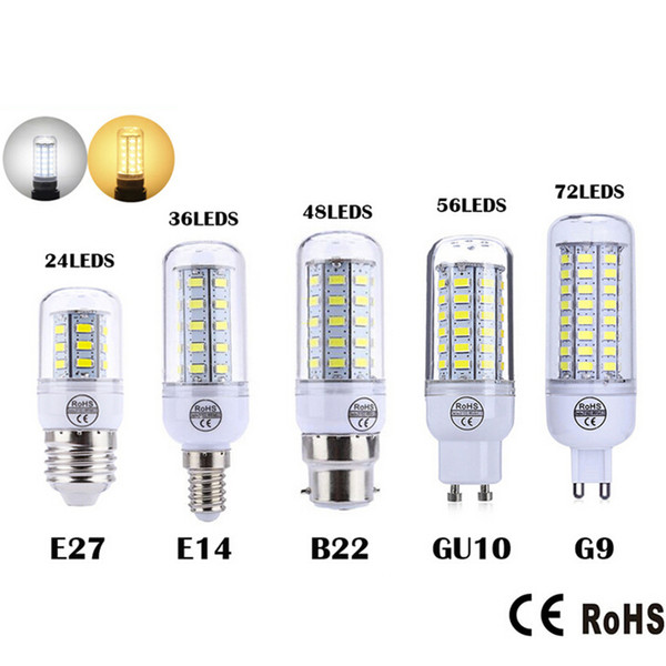 Ultra Bright SMD5730 E27 E14 LED lamp 7W 9W 12W 15W 18W 220V 360 angle 5730 SMD LED Corn Bulb light 24LED 36LED 48LED 56LED Chandelier