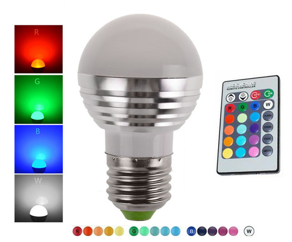 LED 3W RGB globe bulb 16 Colors RGB bulb Aluminum 85-265V Wireless Remote Control E27 dimmable RGB Light color change led bulb