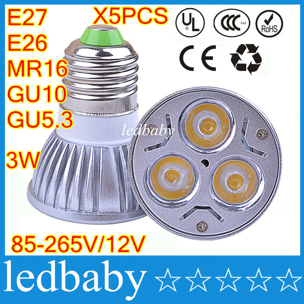 CREE led bulbs E27 E26 MR16 GU10 GU5.3 3W LED spotlights Dimmable 12V led lights UL high power