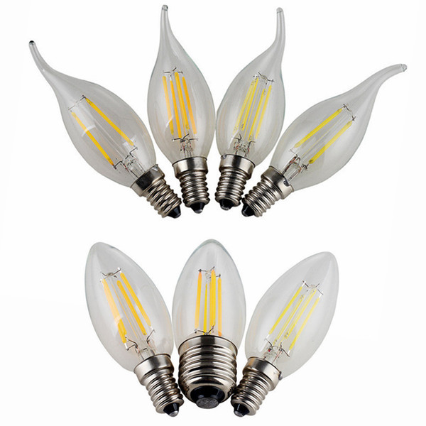 Dimmable LED Filament Candle Light Bulb 2W 4W 6W E14 E12 Led Bulbs Light High Bright Clear Glass C35 Led Lamp