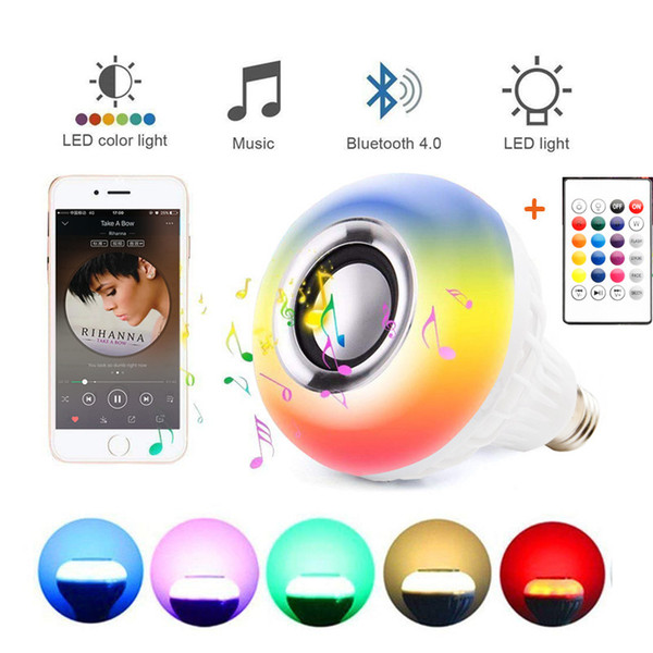 E27 Smart RGB RGBW Wireless Bluetooth Speaker Bulb 110V 220V 12W LED Lamp Light Music Player Dimmable Audio 24 Keys Remote Controller