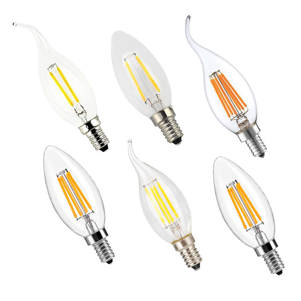 LED Filament Candle Light Bulb 2W 4W 6W E14 E12 Led Bulbs Light High Bright Clear Glass C35 Led Lamp