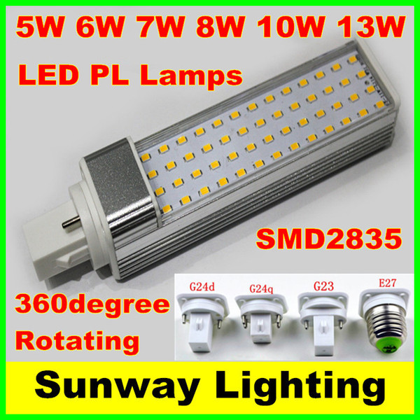 SMD 2835 LED Horizontal Plug Lamp E27 G23 G24 G24q G24d LED Corn light Bulbs 5W 7W 9W 10W 12W Down lighting AC85-265V