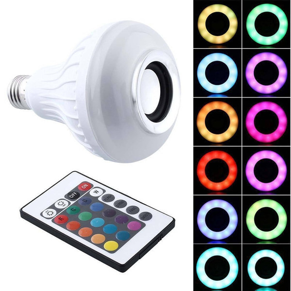 E27 Smart LED Light RGB Wireless Bluetooth Speakers Bulb Lamp Music Playing Dimmable 12W Music Player Audio with 24 Keys Remote Control