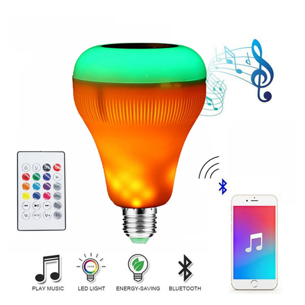 Edison2011 Wireless Bluetooth Speaker LED RGB Music Smart Bulb with Flame Effect Light E27 Led RGB Light Music Playing Lamp