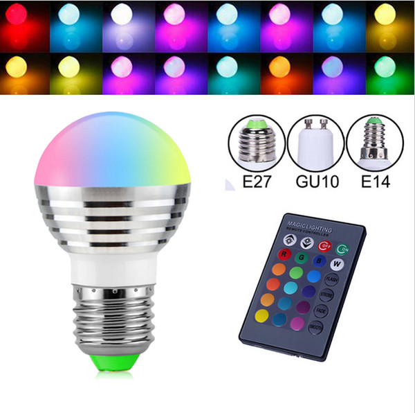 E27 B22 E14 GU10 16 Color Changeable RGB Magic 3W LED Spotlight Bulb Lamp 85-265V 110V 220V Led Light Spotlight + IR Remote Control