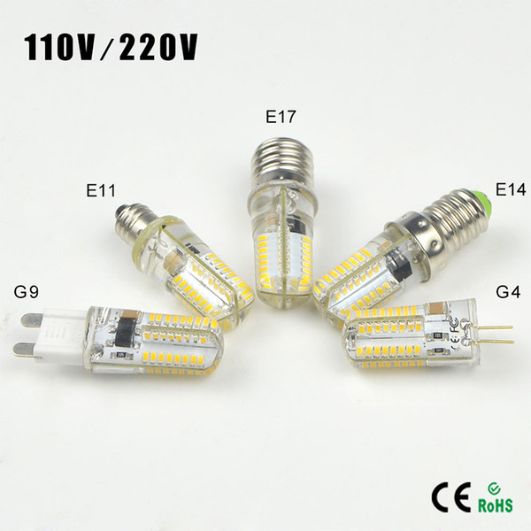 10pcs Silicone Dimmable G9 G4 E11 E12 E14 E17 LED Light Bulbs replace 40w halogen lamp AC 110V/220V 64 LEDs Clear Corn Bulb Lamp