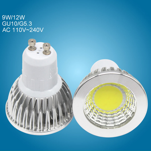 GU10 G5.3 Cob Led Lights 9W 12W Power Bulb Lamps Ac 110V 220V 240V Aluminum Body Warm White Cold White Led Spotlight