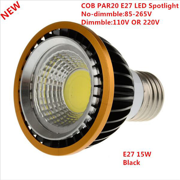 PAR20 COB Spotlight Dimmable GU10 E27 High Power 9w 15w Led Light Downlight Led Bulb Blabk Silver