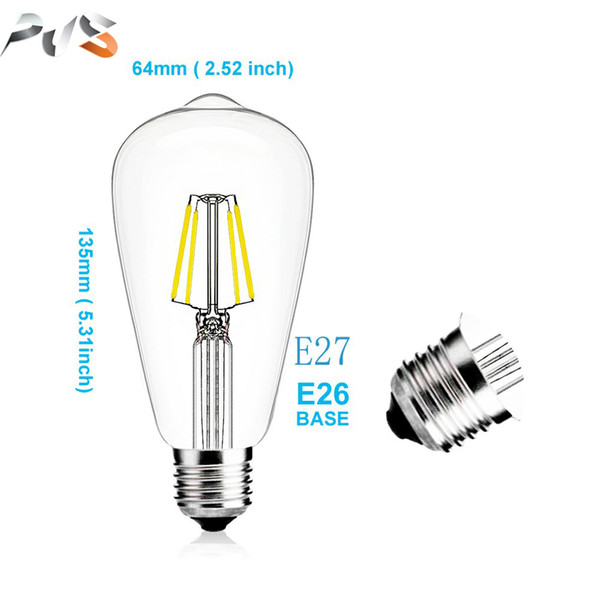 PJS E26 E27 Edison Filament Led Candle Lamp Dimmable 4W ST64 Bulbs Light High Bright Warm White 2700K Led Lamp Replace Incandescent Lights