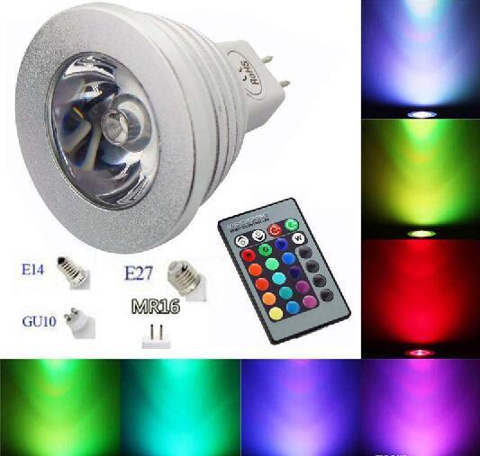 opening 3W mini LED RGB Bulb 16 Color Changing LED Spotlights RGB led Light Bulbs E27 GU10 E14 MR16 GU5.3 with 24 Key Remote Control 85-265v