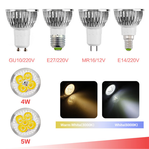 GU10 MR16 E27 E14 LED Spot light Cup 4W 5W 220V 110V 85-265V White Warm White Dimming