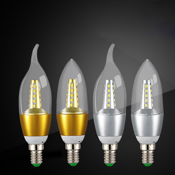 E14 Candle Bulb LED Light Bulbs 5W Warm Light Color Sliver/Golden Pull Tail Retro LED Filament Aluminum Alloy Home Lamps