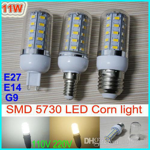 Dimmable E27 E14 G9 11W 36 leds SMD 5730 LED Corn Light Bulb LED Lamp Warm White White lighting 110V/220V 360 degree corn bulbs with cover