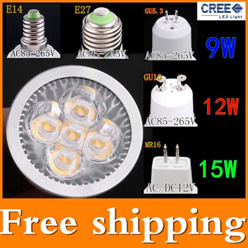 GU10 GU5.3 E27 E14 MR16 15W 12 W 9W Dimmable 5*3W LED Sport light led bulb warm cold white 80W DC12V AC 110V 220V 240V