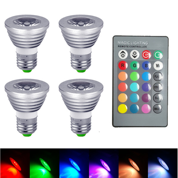 3W 5W E27 GU10 MR16 E14 RGB LED Bulb Lampada 16 Colors Dimmable Led Lamp Light Spotlight 12V +24key Remote Controller candelier