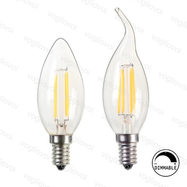 Dimmable LED Filament C35 Candle Light Bulb 2W 4W 6W E14 E12 Led Bulbs Light High Bright Clear Glass Led Lamp DHL