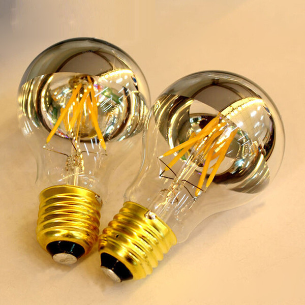 New type A60/A19 half clear glass and half sliver color glass LED filament light warm white/white dimmable LED shadowless Bulb