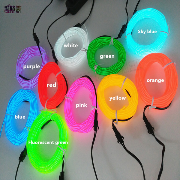 EL Wire 2.3mm round Neon car Lights Dance Party Car Decor Light Flexible EL Wire lamps Rope Tube LED Strip With DC12V Driver