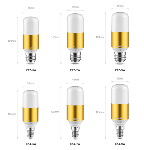 E27 E14 LED corn lamp 110V 220V LED bulb 5W 7W 9W LED light Chandelier silver Gold Candle Light spot light For Home Decoration