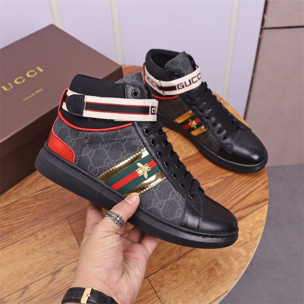 popular European and American style fashio Cucci Leather mens High top sneakers Mixed color high quality free shipping with box