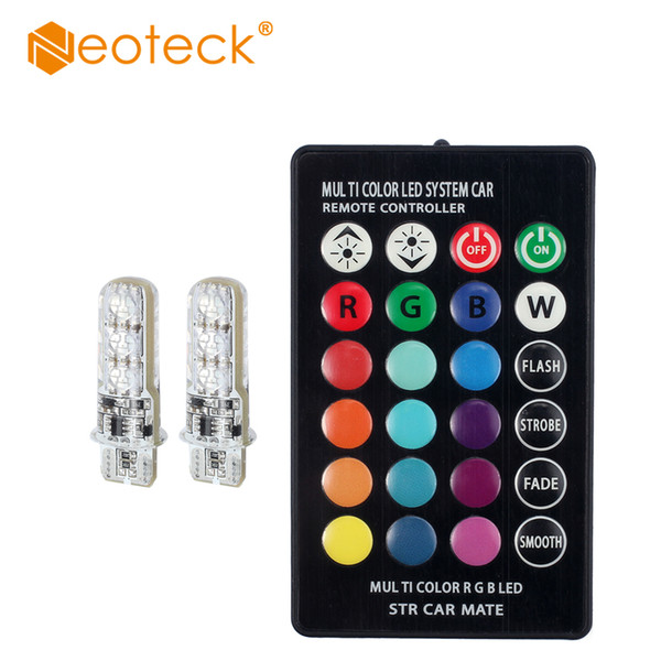 Led RGB Light Bulbs With Remote Control T10 2pcs 5050 SMD For Auto Car Wedge Side Light Multi Color LED Lamp Bulbs Lampdas