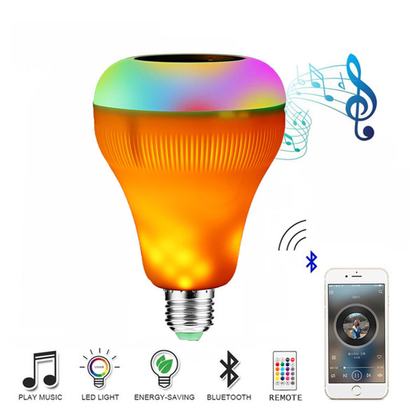 E27 Bluetooth Speaker Flame Bulb Smart Wireless Music Player Decorative Flame Lamp LED RGB Dimmable Audio Flickering Flame Light Q0726