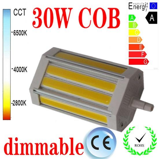 Free shipping 30W dimmable R7S led light 118mm NO Fan COB led R7S lamp J118 AC85-265V