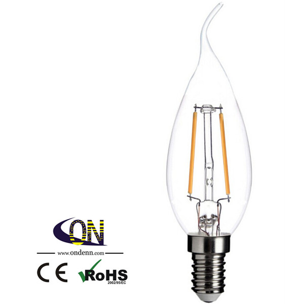 C35 LED Candle light E14 2W 200LM 3000K Warm White LED Filament Bulb (AC220-240V) Free Shipping