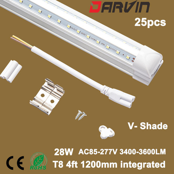 T8 Led Tube 4ft V-Shade Integrated Fluorescent Led Light 1200mm 28W Super Bright 270 Degree Beam Angle Lamp Top Sales