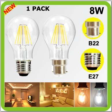 2 year warranty 120V 220V 230V 240V 8W LED filament bulb 360 degree a60 a19 E27 B22 bayonet led global COB led retro edision bulbs