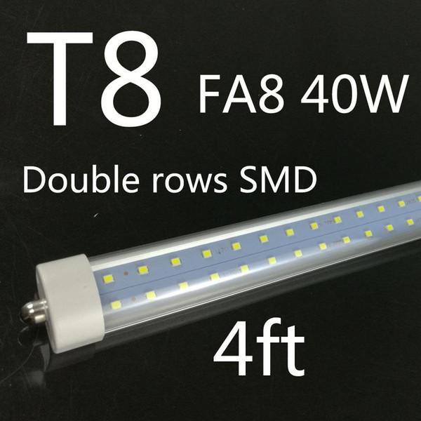 Wholesale Hot!!! high quality double rows LED tube light 4FT FA8 40W fluorescent lamp T8 tube AC85-265V 4000lm 1200mm 4 feet tubes cheaper