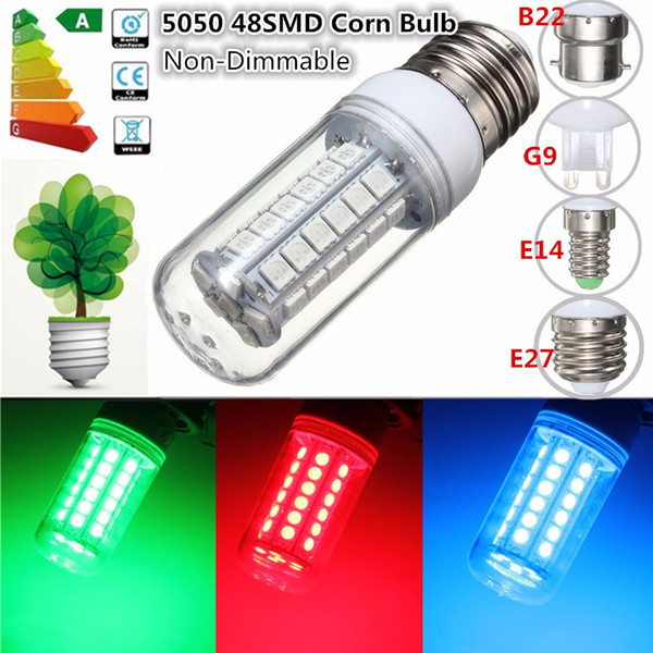 5050 SMD 48 LED Light Bulb E27/E14/G9/B22 3.5W Red/Green/Blue 300Lumen Energy Saving Plastic Lamp Bulb Non Dimmable AC 220V